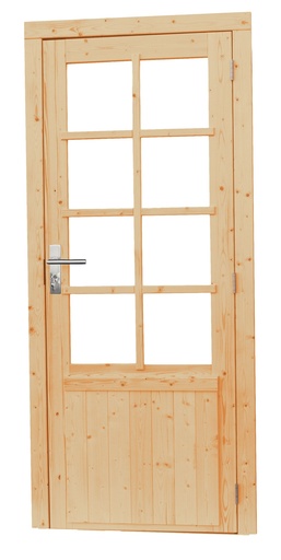 [1024046] Vuren enkele 8-ruits deur inclusief kozijn, rechtsdraaiend, 90 x 201 cm, onbehandeld.