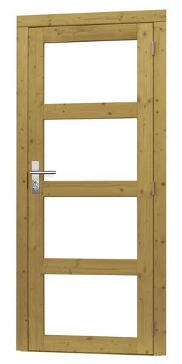 [1023931] Vuren enkele 4-ruits deur inclusief kozijn, rechtsdraaiend, 90 x 201 cm, groen geïmpregneerd.