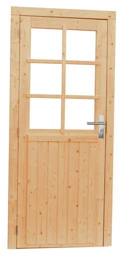 [1023903] Vuren enkele 6-ruits deur inclusief kozijn, linksdraaiend, 90 x 201 cm, onbehandeld.