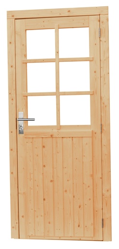 [1023904] Vuren enkele 6-ruits deur inclusief kozijn, rechtsdraaiend, 90 x 201 cm, onbehandeld.