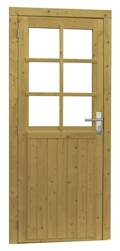 [1023932] Vuren enkele 6-ruits deur inclusief kozijn, linksdraaiend, 90 x 201 cm, groen geïmpregneerd.