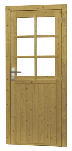 [1023933] Vuren enkele 6-ruits deur inclusief kozijn, rechtsdraaiend, 90 x 201 cm, groen geïmpregneerd.