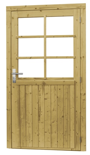 [1023935] Vuren enkele 6-ruits deur extra breed inclusief kozijn, rechtsdraaiend, 112 x 201 cm, groen geïmpregneerd.