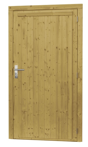 [1023939] Vuren enkele dichte deur extra breed inclusief kozijn, rechtsdraaiend, 112 x 201 cm, groen geïmpregneerd.