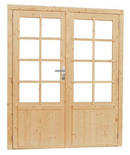 [1023900] Vuren dubbele 8-ruits deur inclusief kozijn, 168 x 201 cm, onbehandeld.