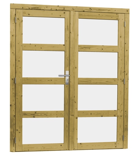 [1023928] Vuren dubbele 4-ruits deur inclusief kozijn, 168 x 201 cm, groen geïmpregneerd.