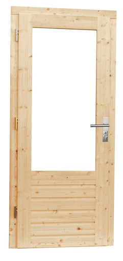 [1019045] Vuren enkele 1-ruits opdekdeur met 5-puntssluiting en dubbelglas, linksdraaiend, 90 x 201 cm, onbehandeld.