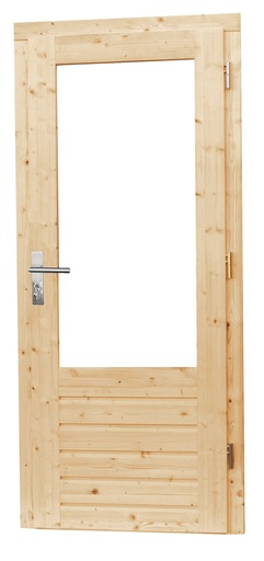 [1019046] Vuren enkele 1-ruits opdekdeur met 5-puntssluiting en dubbelglas, rechtsdraaiend, 90 x 201 cm, onbehandeld.