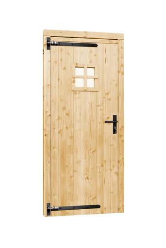 [1045635] Vuren enkele 1-ruits deur inclusief kozijn, linksdraaiend, 90 x 201 cm, onbehandeld.