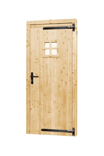 [1045637] Vuren enkele 1-ruits deur inclusief kozijn, rechtsdraaiend, 90 x 201 cm, onbehandeld.