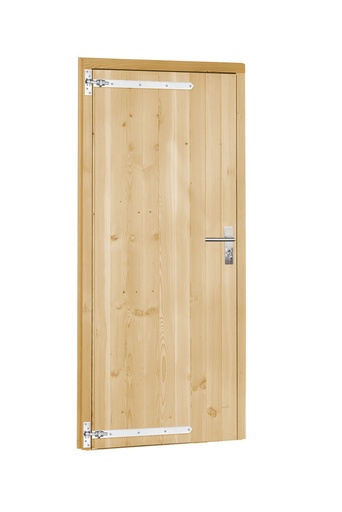 [1045632] Vuren enkele dichte deur inclusief kozijn, linksdraaiend, 90 x 201 cm, onbehandeld.