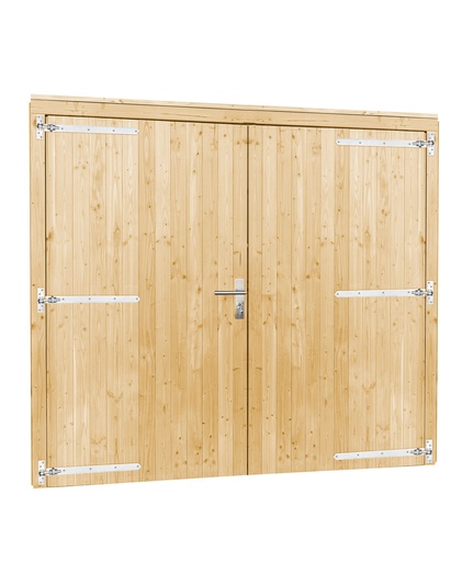 [1045647] Vuren dubbele deur inclusief kozijn extra breed en hoog, 255 x 209 cm, onbehandeld.