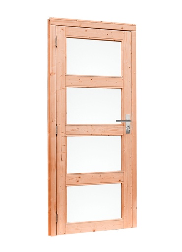 [1024085] Douglas enkele 4-ruits deur inclusief kozijn, linksdraaiend, 90 x 201 cm, kleurloos geïmpregneerd.