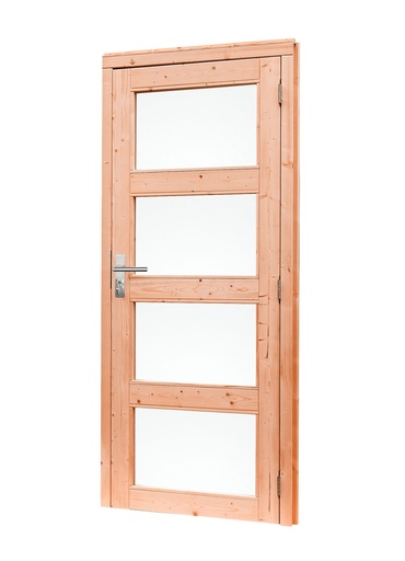 [1024086] Douglas enkele 4-ruits deur inclusief kozijn, rechtsdraaiend, 90 x 201 cm, kleurloos geïmpregneerd.