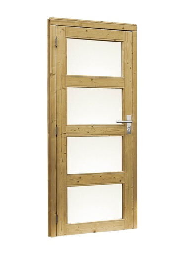 [1023915] Douglas enkele 4-ruits deur inclusief kozijn, linksdraaiend, 90 x 201 cm, groen geïmpregneerd.