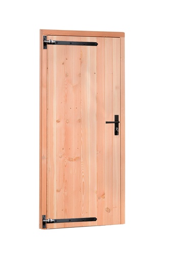 [1034367] Douglas enkele deur met zwart beslag inclusief kozijn, linksdraaiend, 90 x 201 cm, onbehandeld.