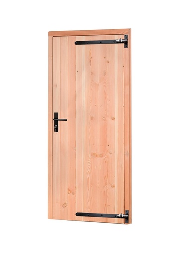 [1034368] Douglas enkele deur met zwart beslag inclusief kozijn, rechtsdraaiend, 90 x 201 cm, onbehandeld.
