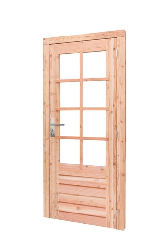 [1024090] Douglas enkele 8-ruits deur inclusief kozijn, rechtsdraaiend, 90 x 201 cm, kleurloos geïmpregneerd.