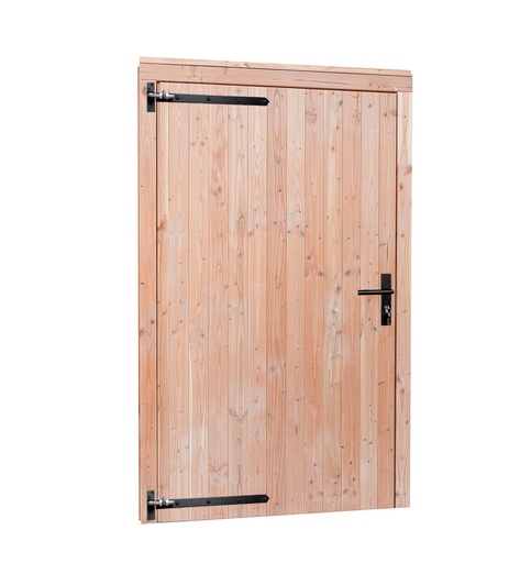 [1060684] Douglas enkele deur extra hoog en breed met zwart beslag, linksdraaiend, 110 x 214 cm, kleurloos geïmpregneerd.