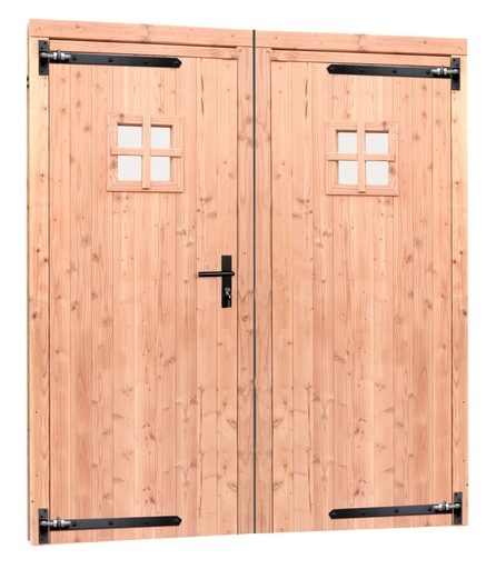 [1023879] Douglas dubbele 1-ruits deur inclusief kozijn, 168 x 201 cm, onbehandeld.