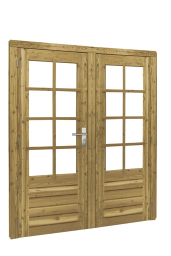 [1023912] Douglas dubbele 8-ruits deur inclusief kozijn, 168 x 201 cm, groen geïmpregneerd.