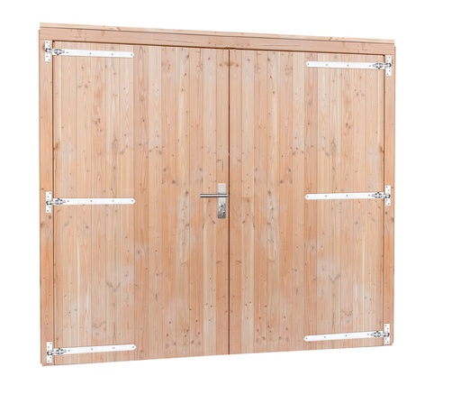 [1024084] Douglas dubbele deur inclusief kozijn extra breed en hoog, 255 x 209 cm, kleurloos geïmpregneerd.