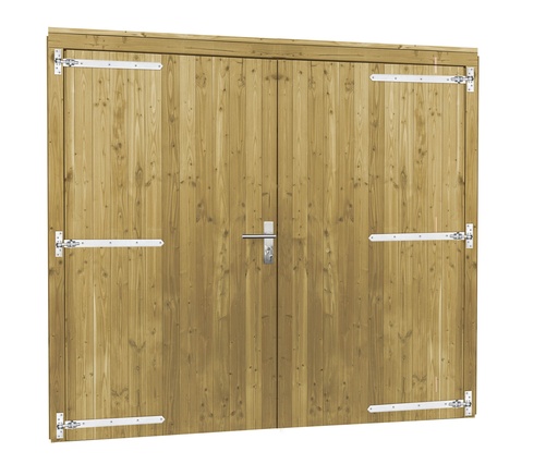 [1023914] Douglas dubbele deur inclusief kozijn extra breed en hoog, 255 x 209 cm, groen geïmpregneerd.