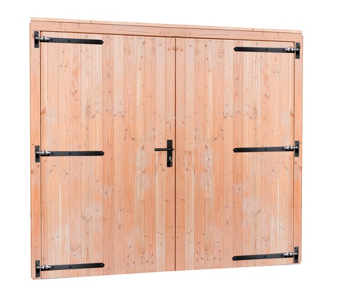 [1060675] Douglas dubbele deur extra breed met zwart beslag, inclusief kozijn 255 x 209 cm, onbehandeld.