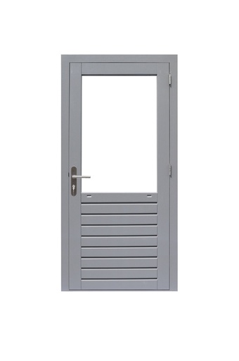 [1017093] Hardhouten enkele 1-ruits deur Prestige met dubbelglas, rechtsdraaiend, 109 x 221 cm, grijs gegrond.