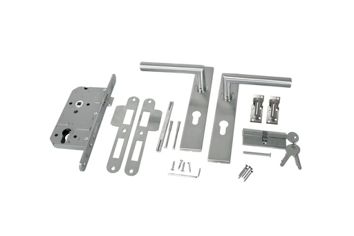 [W25850] RVS luxe deurbeslagset. SKG keurmerk met slotkast, cilinder, slot en duimen.