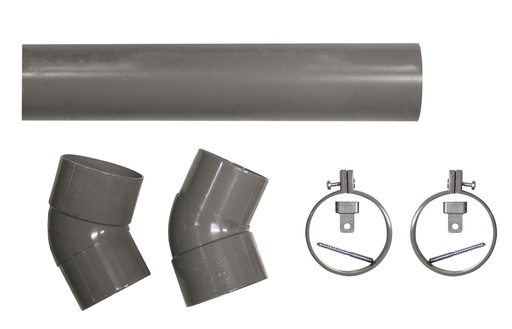 [1012848] Hemelwaterafvoer PVC Ø 8 cm, 275 cm lang. Incl. 2 klemmen, 2 bochten en bevestigingsmaterialen.